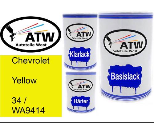 Chevrolet, Yellow, 34 / WA9414: 500ml Lackdose + 500ml Klarlack + 250ml Härter - Set, von ATW Autoteile West.